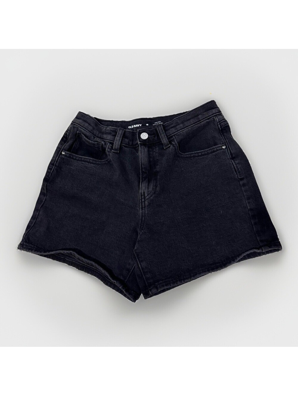 (RFB5) Old Navy Girls High-Waisted Black Wash Jean Midi Shorts Size 16 New